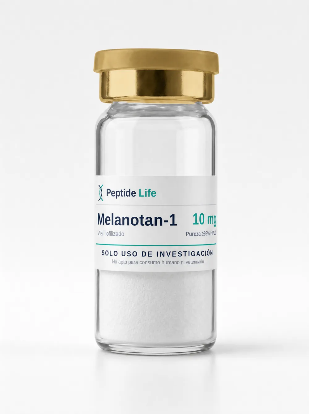 Vial liofilizado 10 mg de Melanotan-1 10 mg — análogo de α-msh investigado en pigmentación y señalización de receptores melanocortínicos