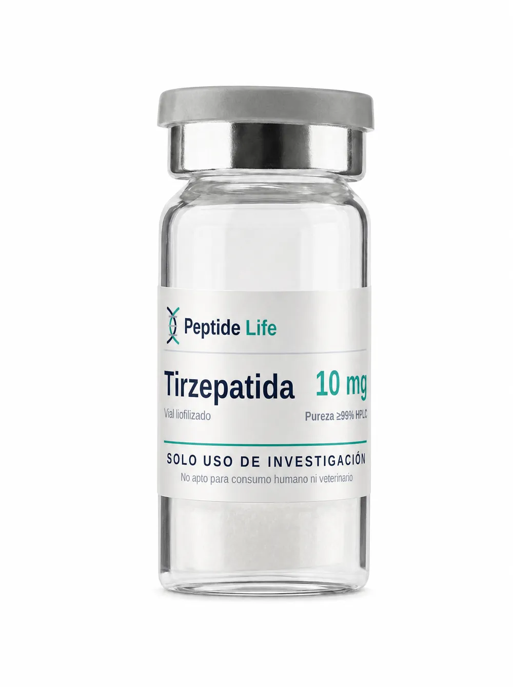 Vial liofilizado de Tirzepatida - Péptido doble agonista GLP-1/GIP para investigación metabólica